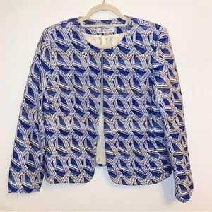 Vintage Tahari ASL Blue Goyard Chevron Blazer Womens Jacket sz12
